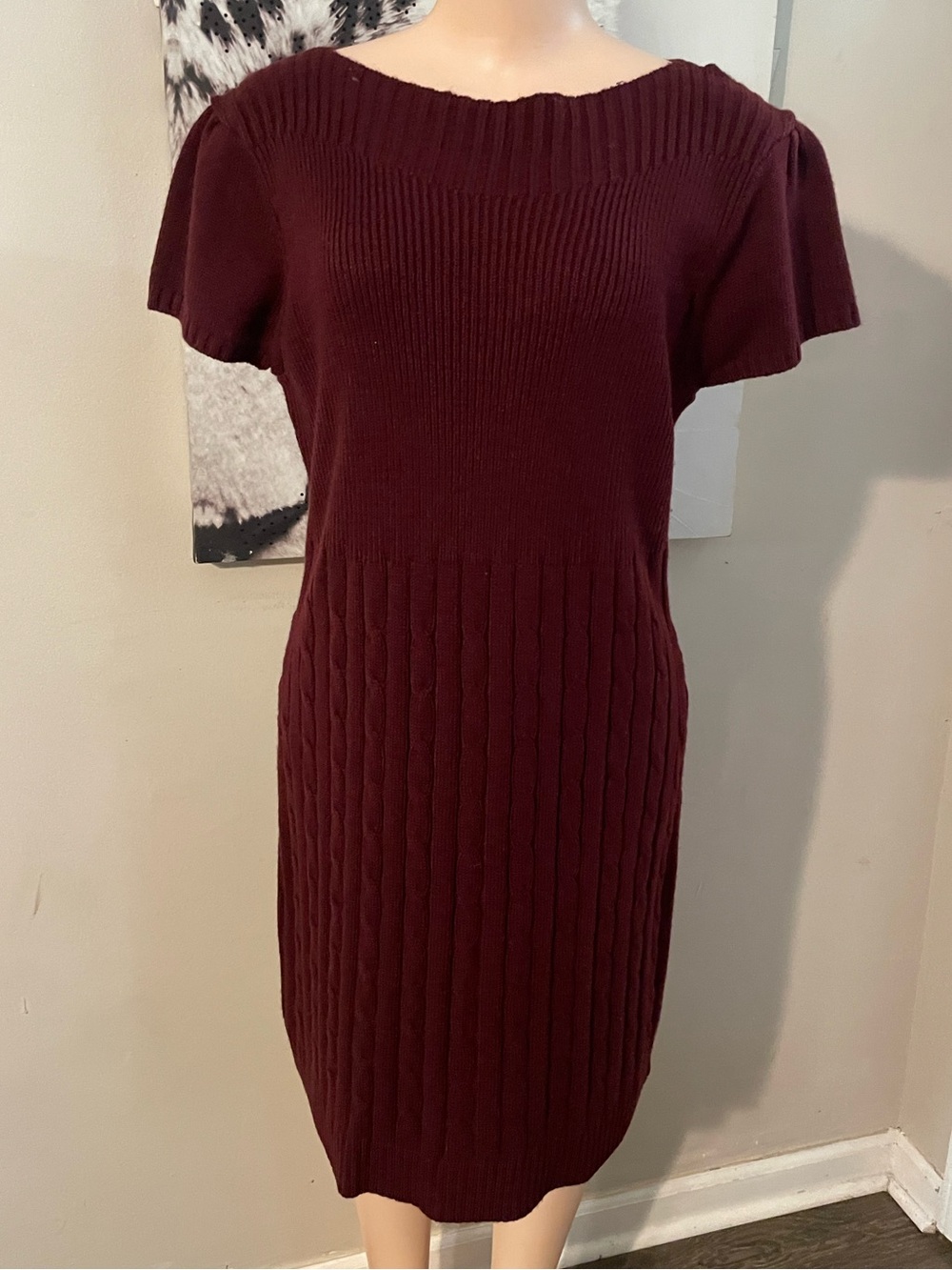 Vintage jones studio burgundy sweater dress retro horizontal ribbed XL fall
